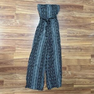 Strapless Geometric Tie-Waist Jumpsuit